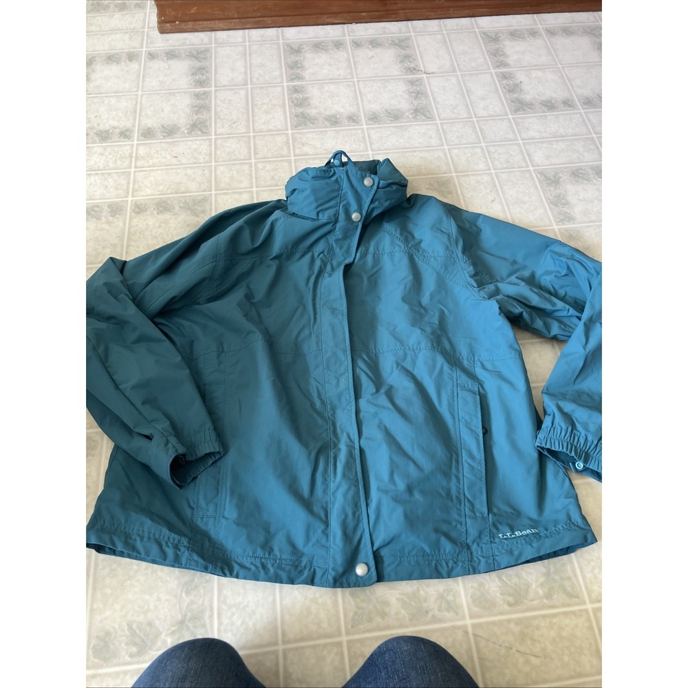 L.L BEAN Turquoise Green Rain Coat/Windbreaker Hooded Jacket  Women's XL